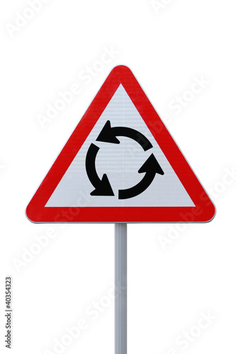 Roundabout Sign on White with Clipping Path