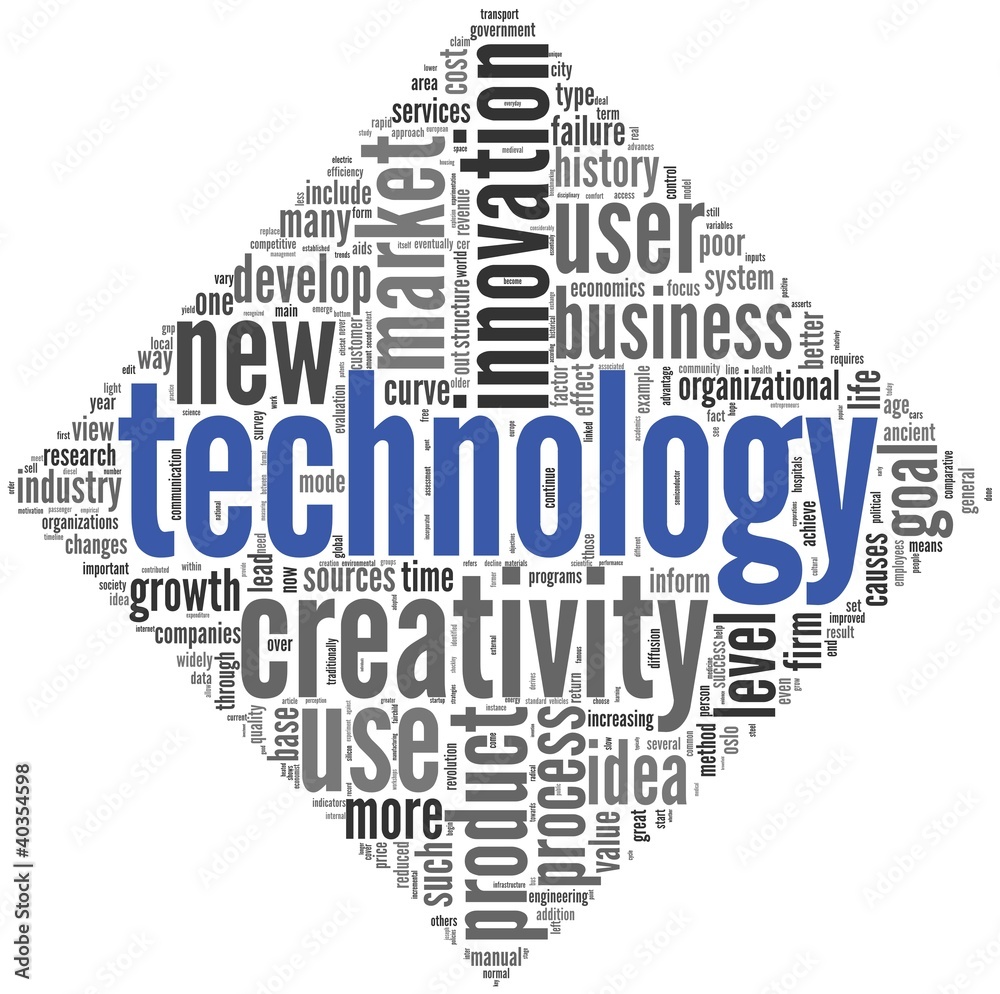 Obraz premium Technology and creativity concept in tag cloud