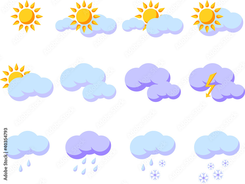Set of weather forecast illustrations - obrazy, fototapety, plakaty 
