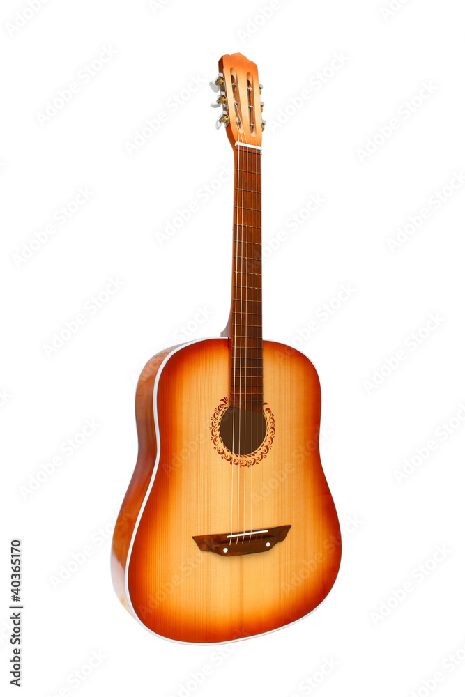 acoustic classical guitar isolated on white (clipping path)