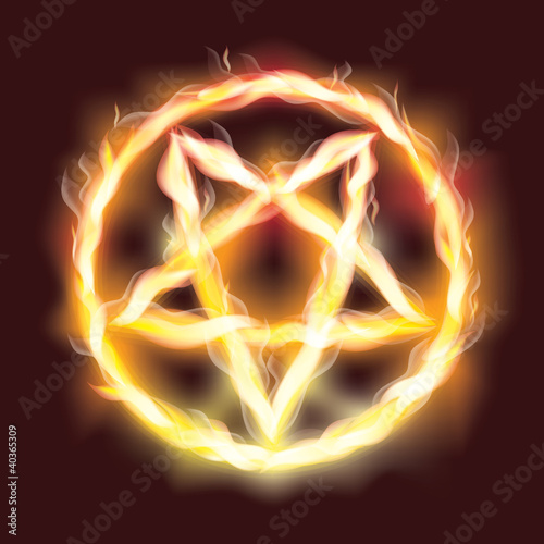 Satanic fire pentagram , vector illustration
