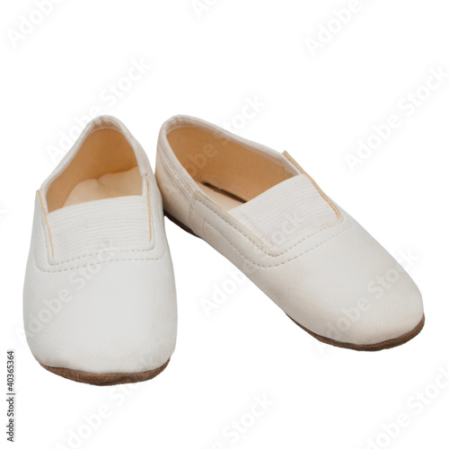 old children's white pointe shoes ballet slippers isolated (clip