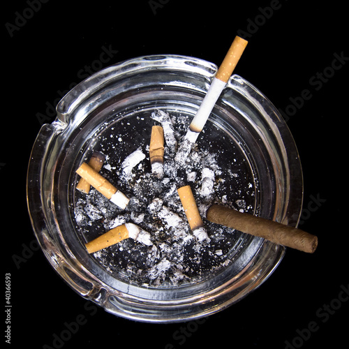 Ashtray with cigarettes and tobaco