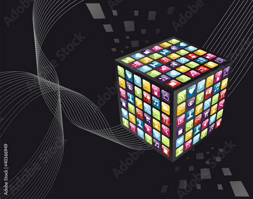 Global phone apps icons cube