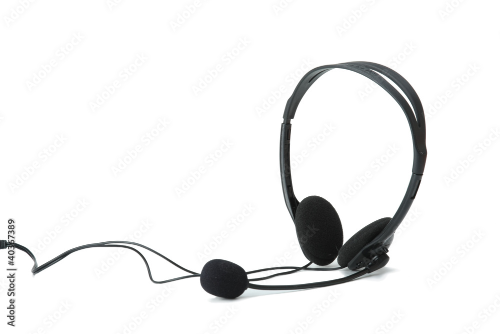 Headphones with a microphone isolated on white background Headphones with a microphone isolated on white background