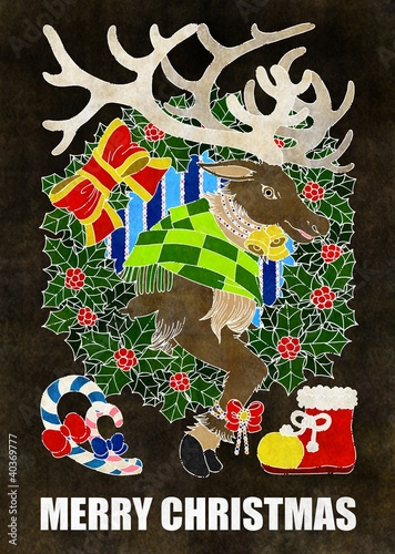 クリスマスカード用イラスト トナカイとクリスマスリース Stock イラスト Adobe Stock