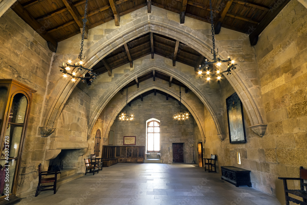 Fototapeta premium Monastery of Santa Maria de Poblet flags room
