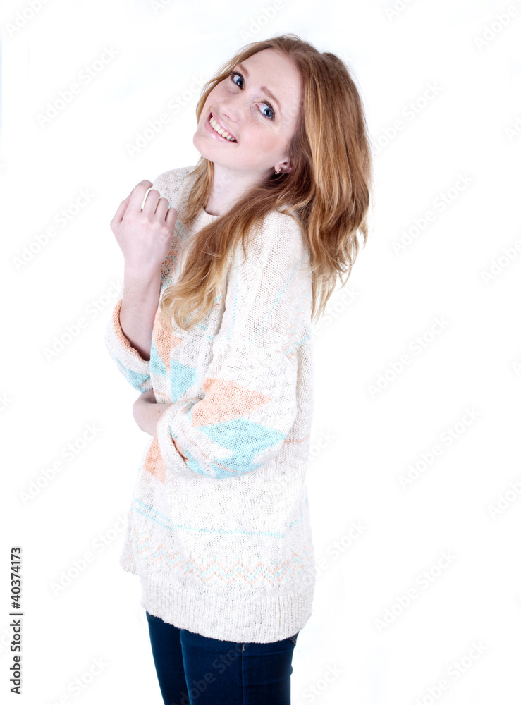 Young smiling happy woman portrait on white. Young smiling happy woman portrait on white.