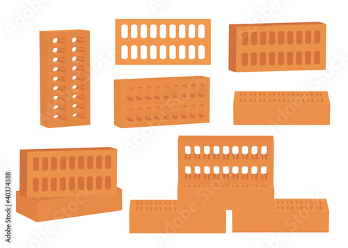 set of red bricks over white vector illustration