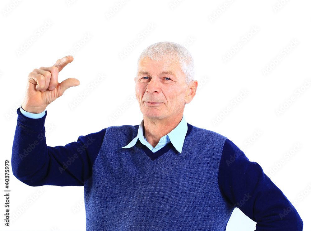 Portrait of an old man holding something imaginary in his hands Portrait of an old man holding something imaginary in his hands