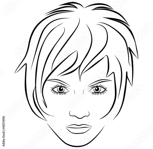 yang woman face, short hair, vector illustration