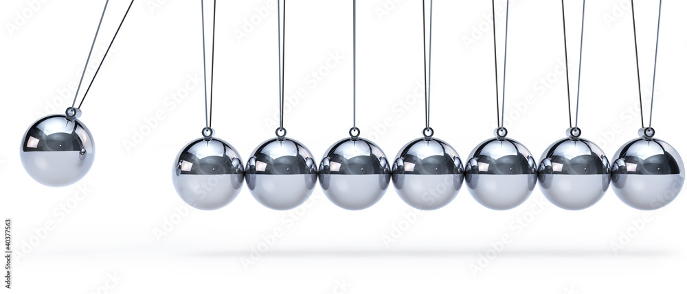 Newtons cradle with eight balls - panorama - obrazy, fototapety, plakaty 