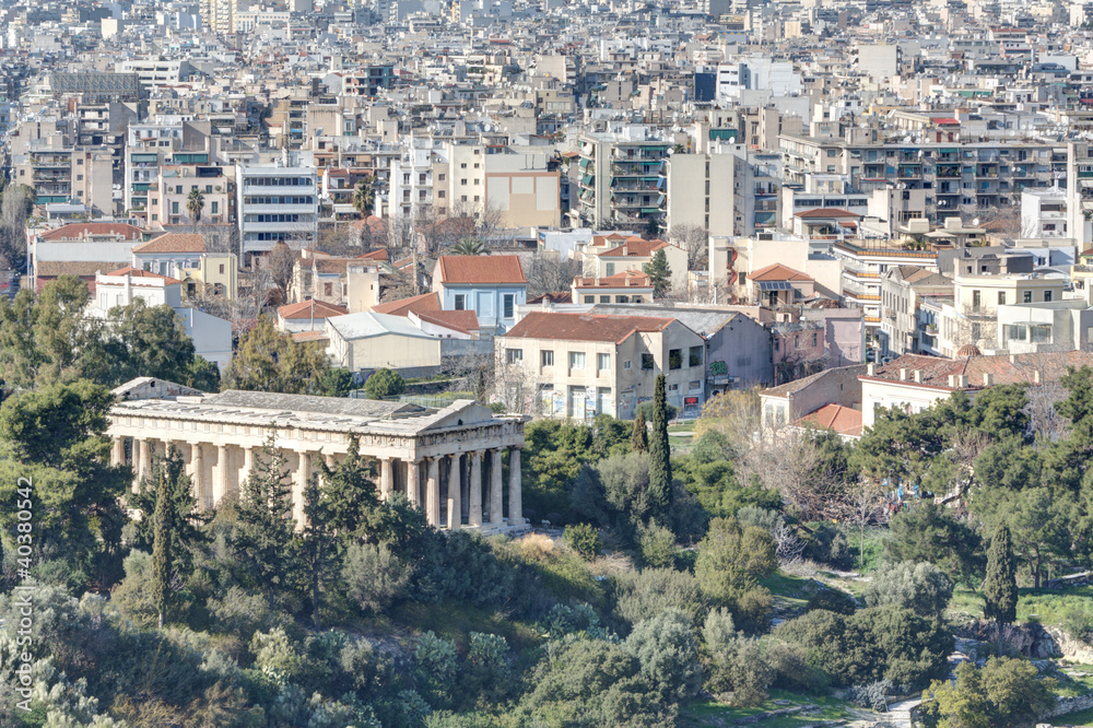 Athens with temple of Hephaistos in foreground, Greece