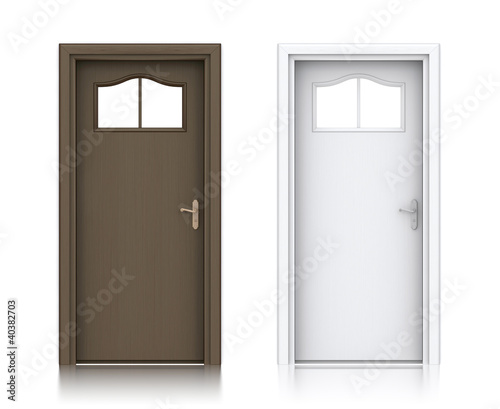 Fototapeta Naklejka Na Ścianę i Meble -  Wooden dark and white painted doors with windows.
