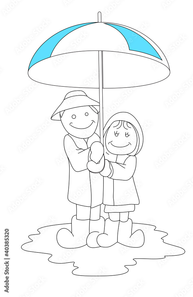 Art of Cartoon Couple in Rain Stock Vector | Adobe Stock
