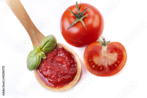 mestolo con salsa di pomodoro e basilico
