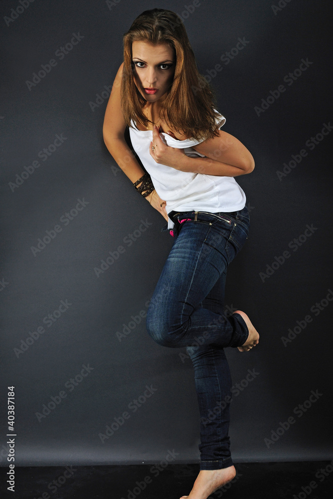 beautiful girl model in white tanktop