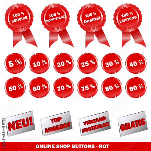 Online Shop Siegel und Buttons - rot