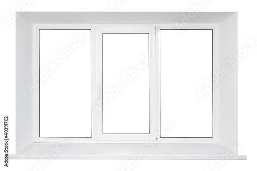 White plastic triple door window isolated on white background