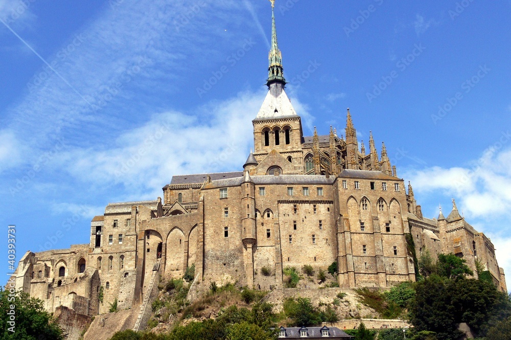 Close view of Abbey of Mont Saint-Michel, Normandy, France