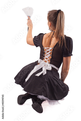 Canvas-taulu Sexy French maid isolated on white.