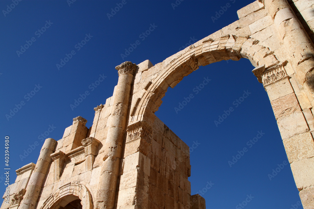 Hadrian's Arch of Triumph in Jerash, Jordan