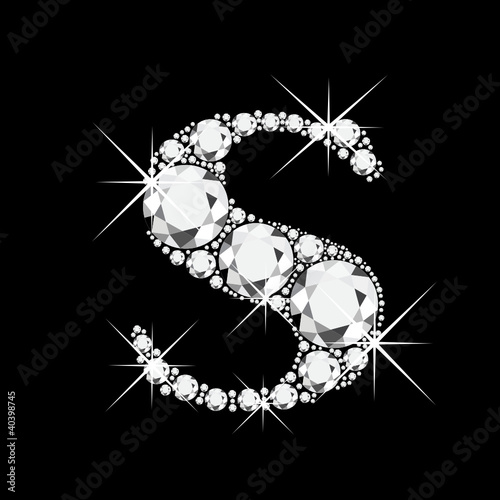 S letter with diamonds bling bling