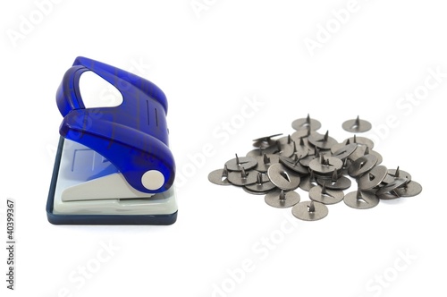 Metallic buttons and hole puncher