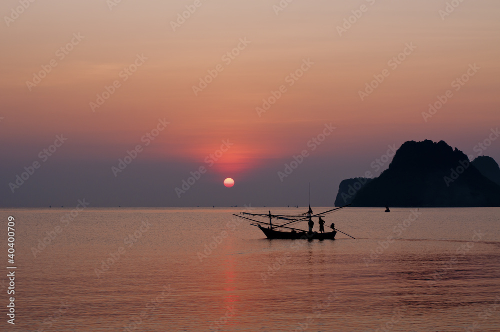 Beautiful sunrise on the beach at prachuapkhirikhan in Thailand.