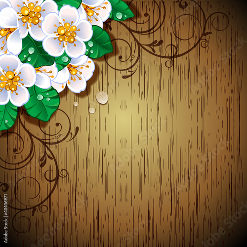 Fiori bianchi su pannello di legno-White flowers on wood panel
