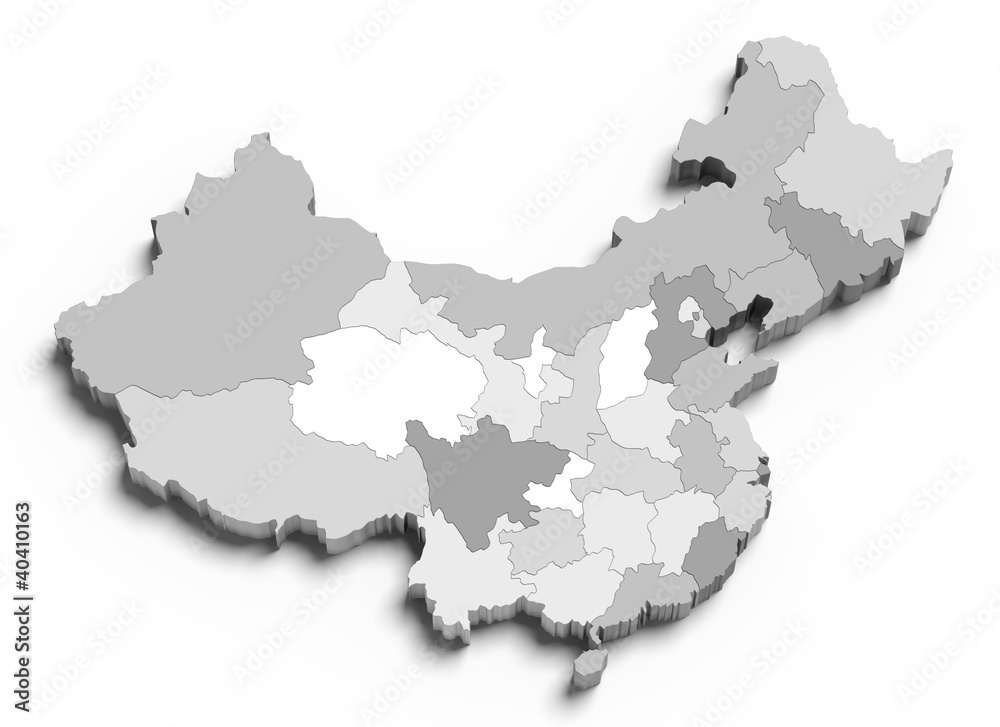 3d China grey map on white 3d China grey map on white