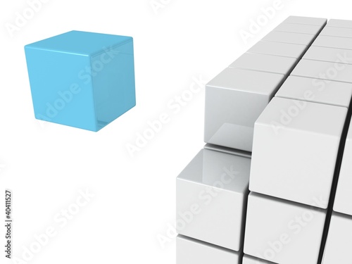 Individuality concept with blue unique cube on white background