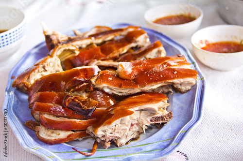 Grilled suckling pig on a plate