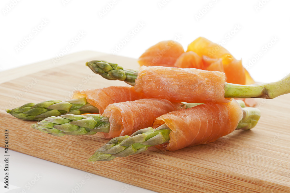 Asparagus and salmon. Asparagus and salmon.