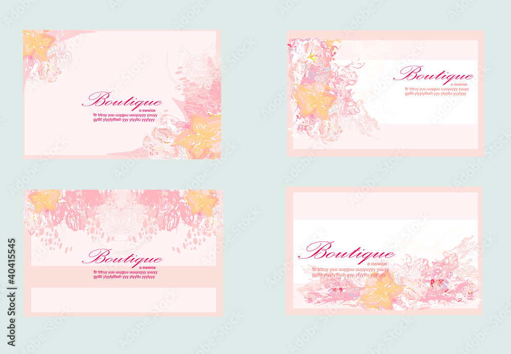 pink business floral card set