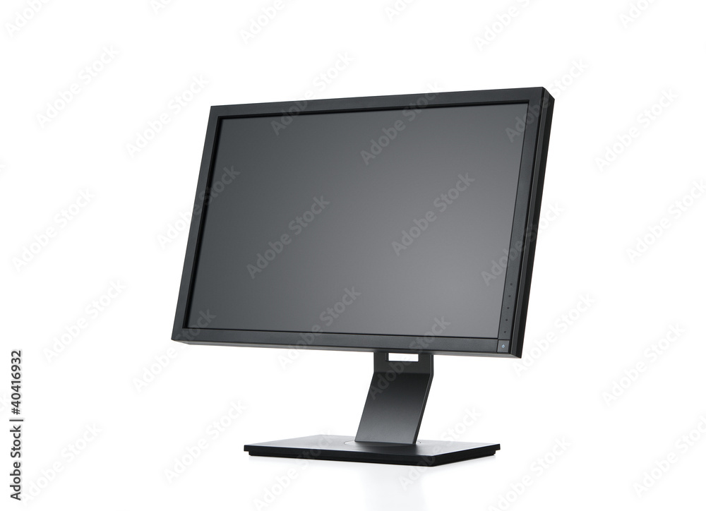 Side view of blank computer monitor isolated on white with path Side view of blank computer monitor isolated on white with path