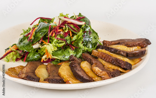 duck fillet, mashed potatoes seasoned with truffle oil, fig and