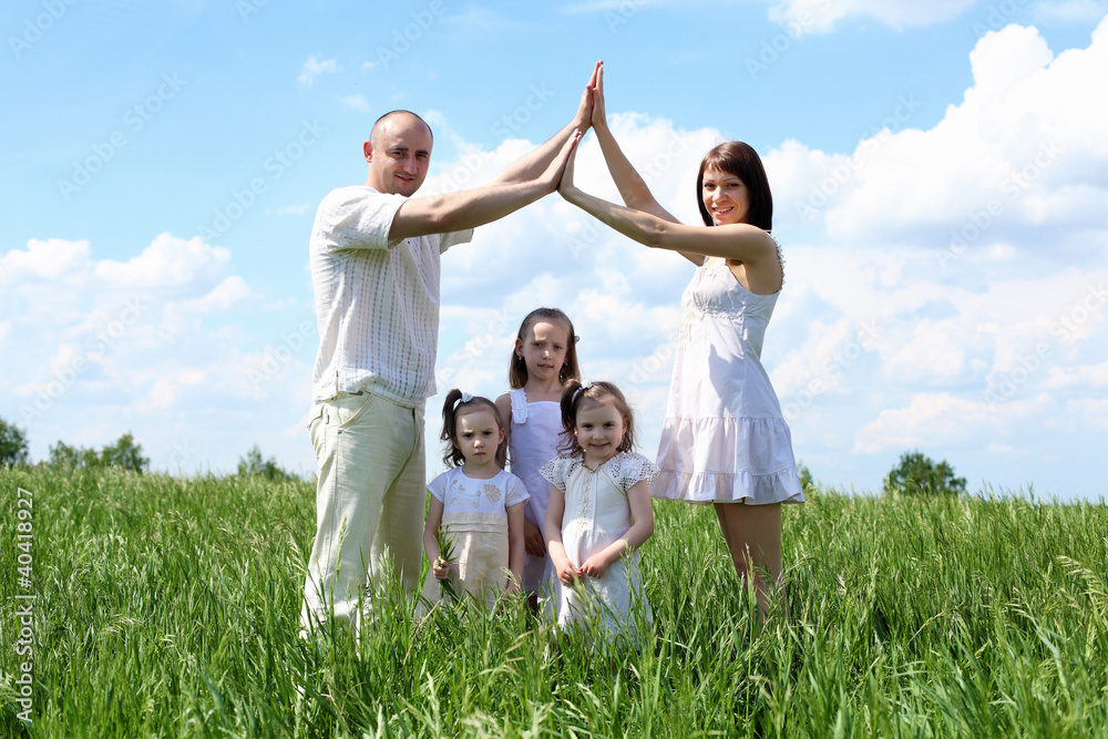 family with children in summer day outdoors family with children in summer day outdoors