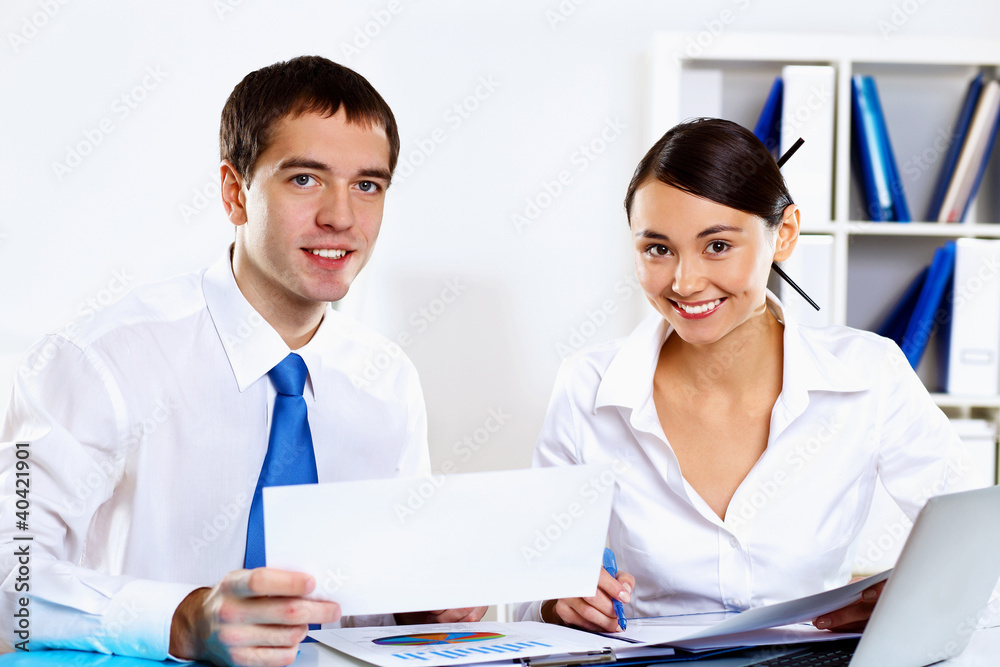 Two young business collegue in office Two young business collegue in office