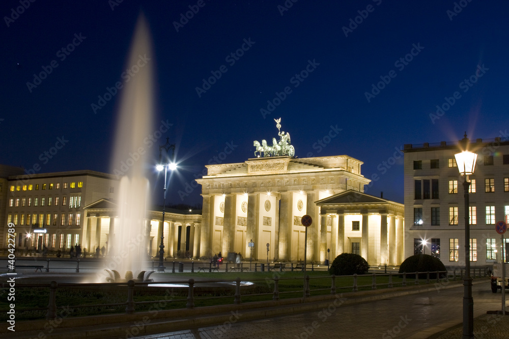 Brandenburg gate with fountain, night shot