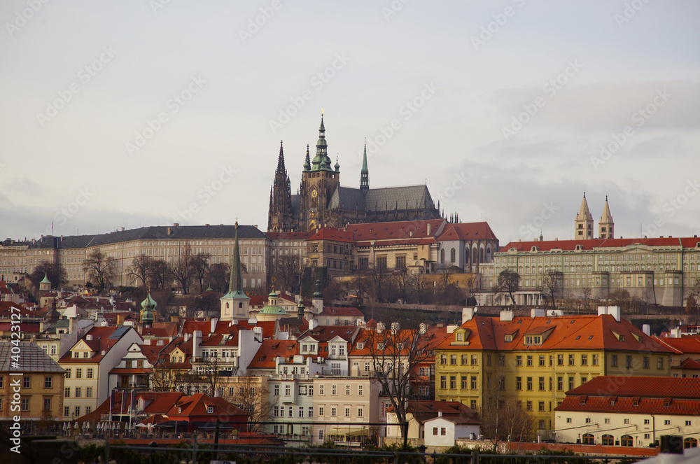 Prague Castle and colorful buildings