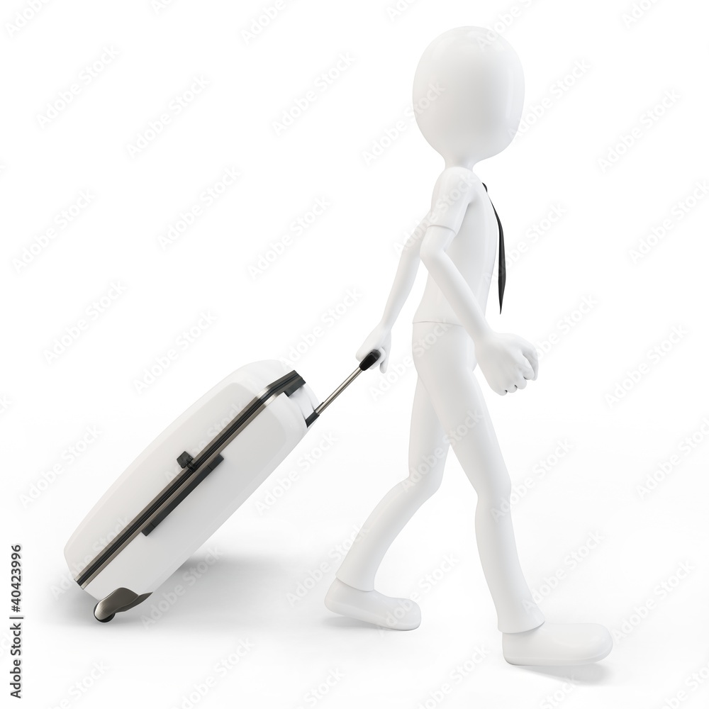 3d man businessman pulling a trolley suitcase 3d man businessman pulling a trolley suitcase
