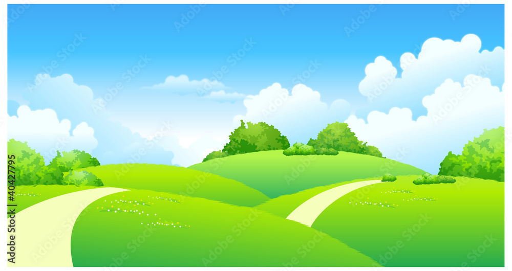 Obraz premium Curved path over green landscape