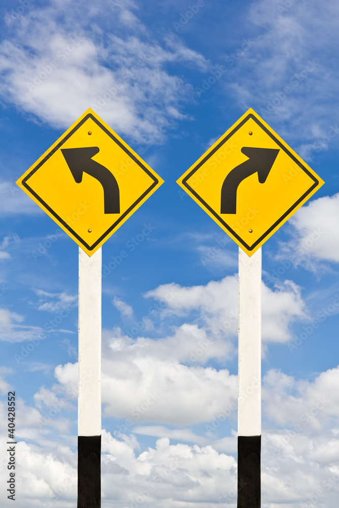Left and right curved road signpost Left and right curved road signpost