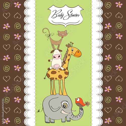 baby shower card with funny pyramid of animals