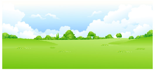 Canvas schilderij Wit Green landscape with blue sky  © zzve