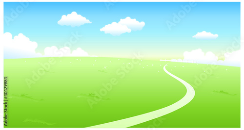 Curved path over green landscape