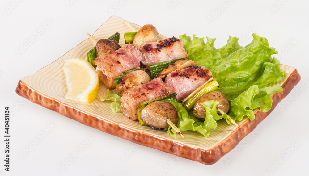 Bacon wrapped grilled Scallops with mushrooms and bacon Bacon wrapped grilled Scallops with mushrooms and bacon