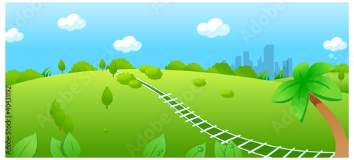Railroad track over green landscape