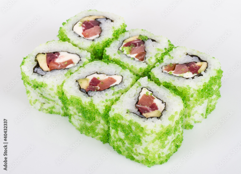 Tobiko Spicy Maki Sushi - Hot Roll with various type of Tobiko ( Tobiko Spicy Maki Sushi - Hot Roll with various type of Tobiko (